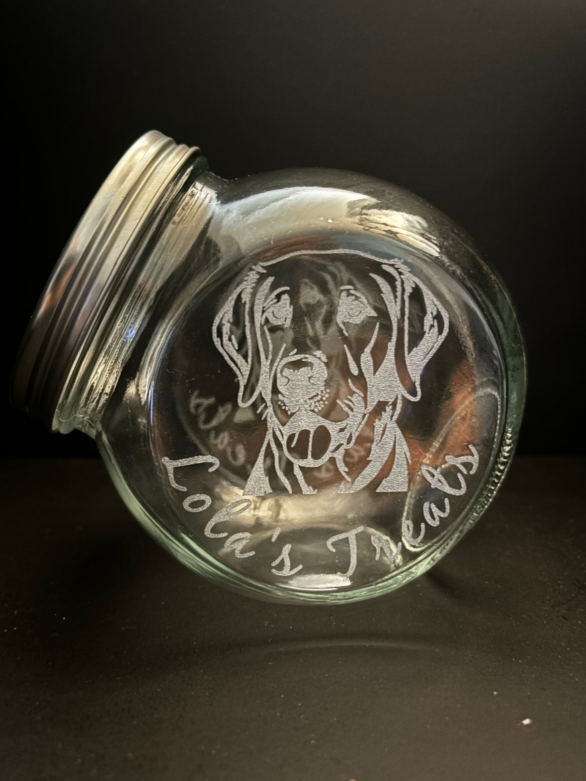 Custom laser engraved dog treat container