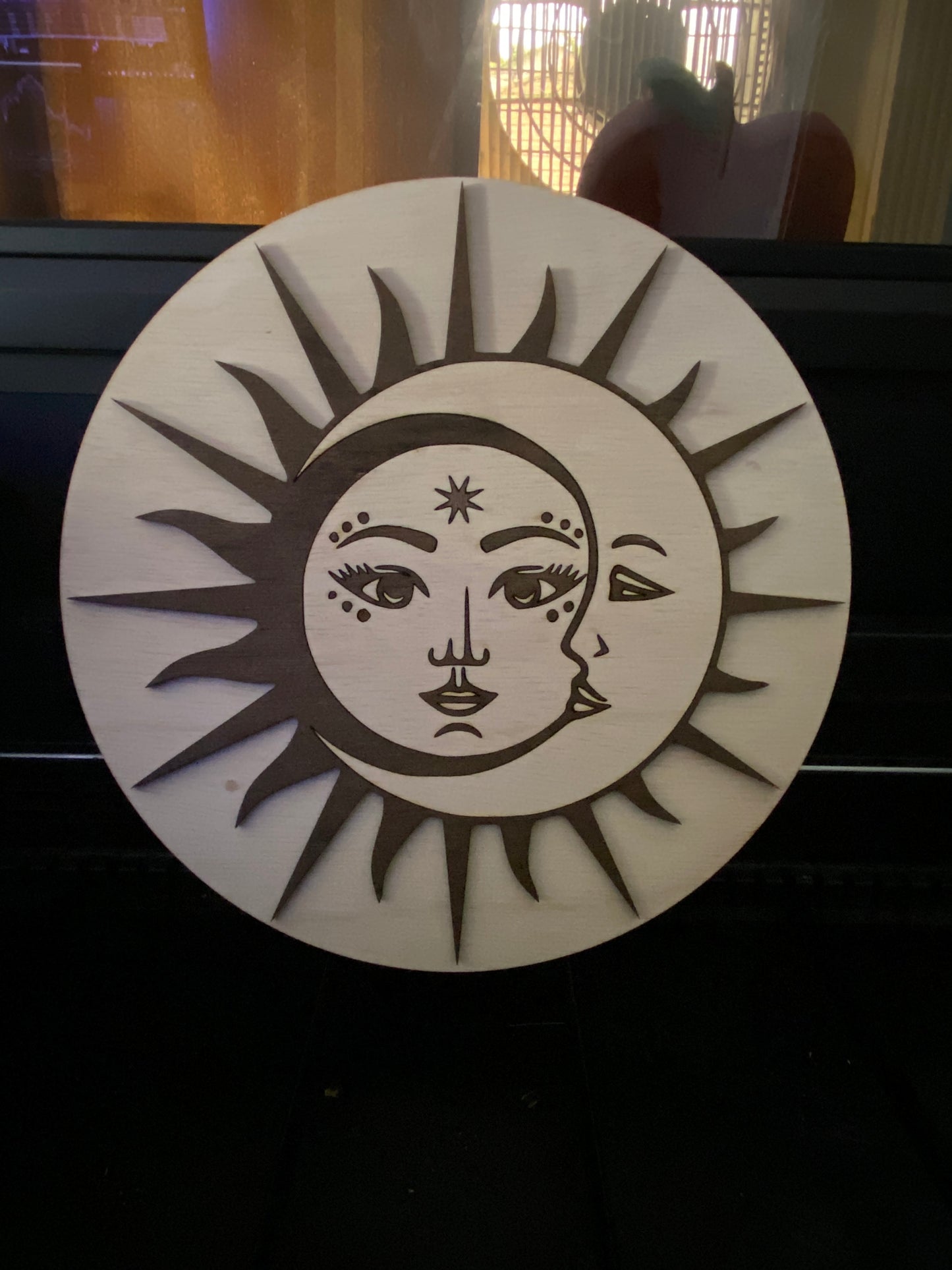Rustic laser cut hand crafted boho sun moon wall decor art