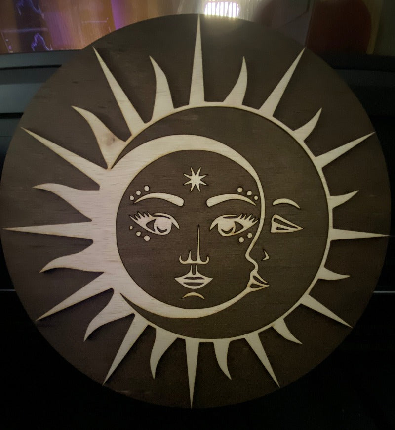 Rustic laser cut hand crafted boho sun moon wall decor art