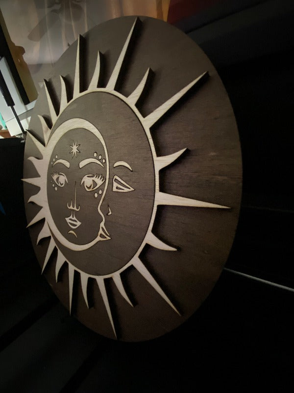Rustic laser cut hand crafted boho sun moon wall decor art