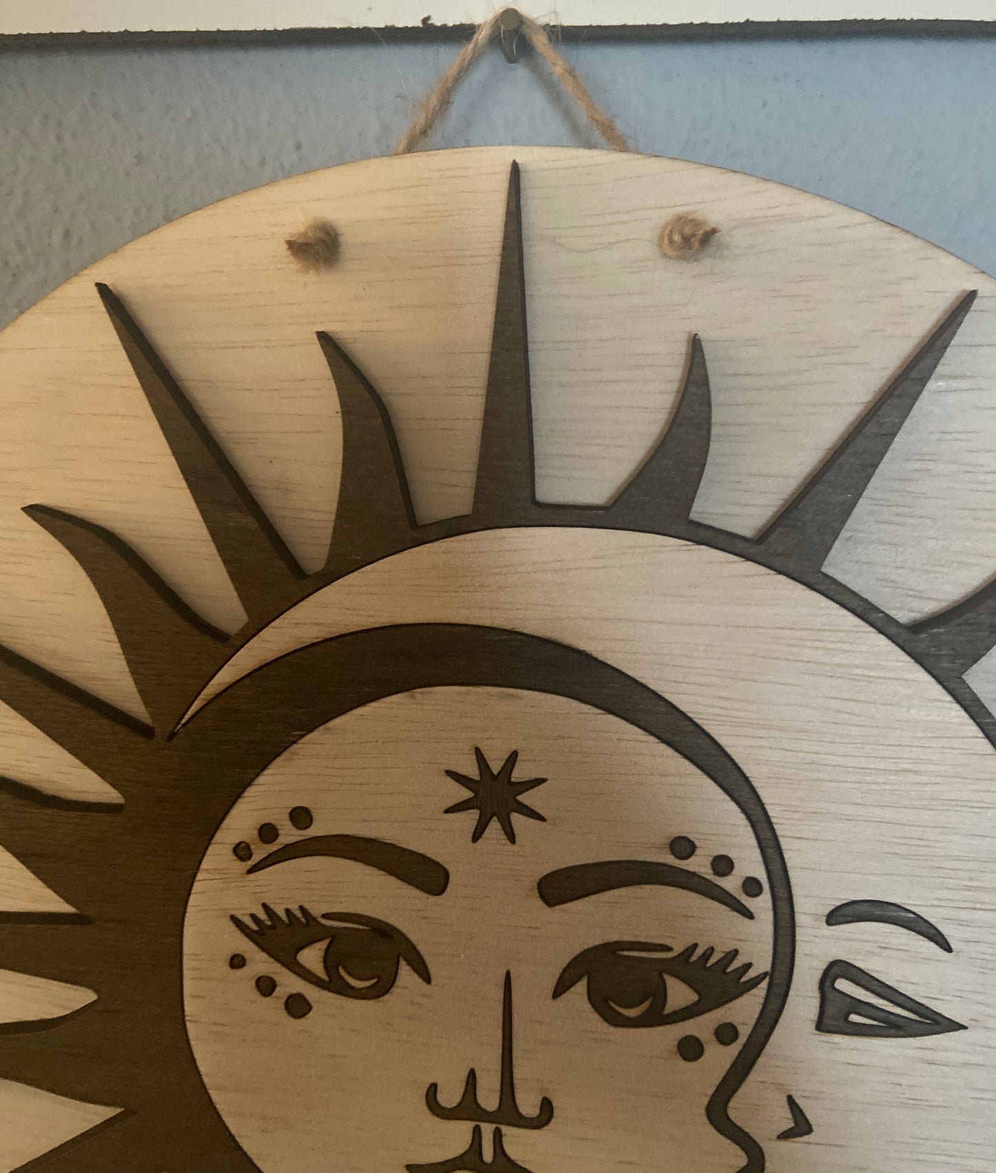 Rustic laser cut hand crafted boho sun moon wall decor art