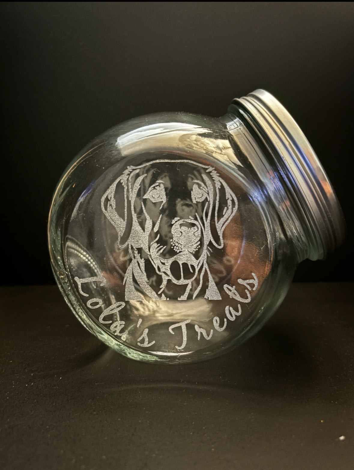 Custom laser engraved dog treat container