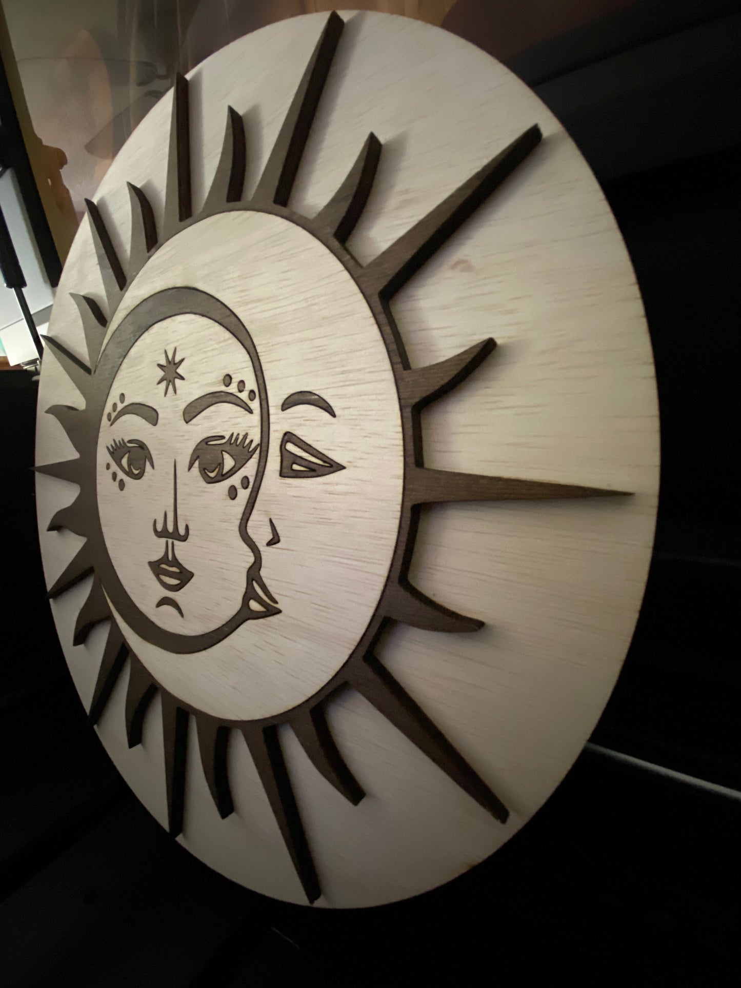 Rustic laser cut  hand crafted boho sun moon wall decor art